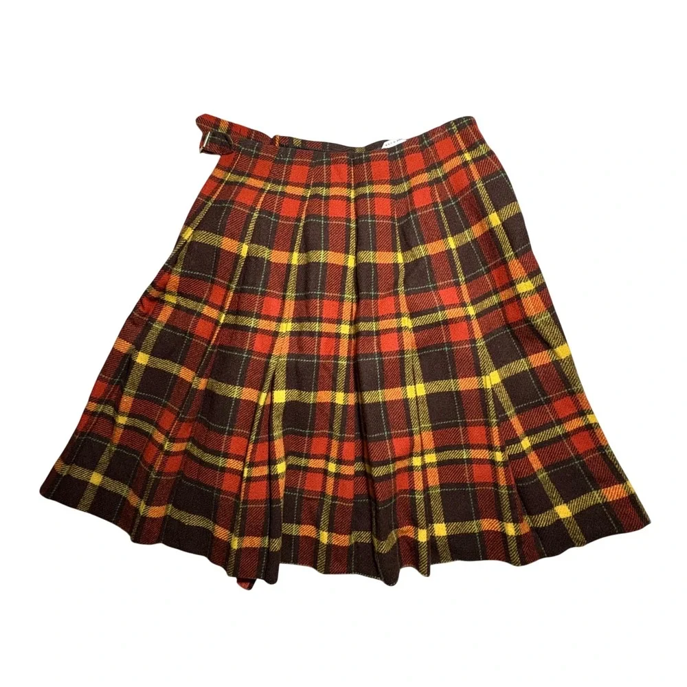 VTG Bobbie Brooks Red Plaid Pleated Wrap Kilt Skirt Wool Dark Academia USA Sz S